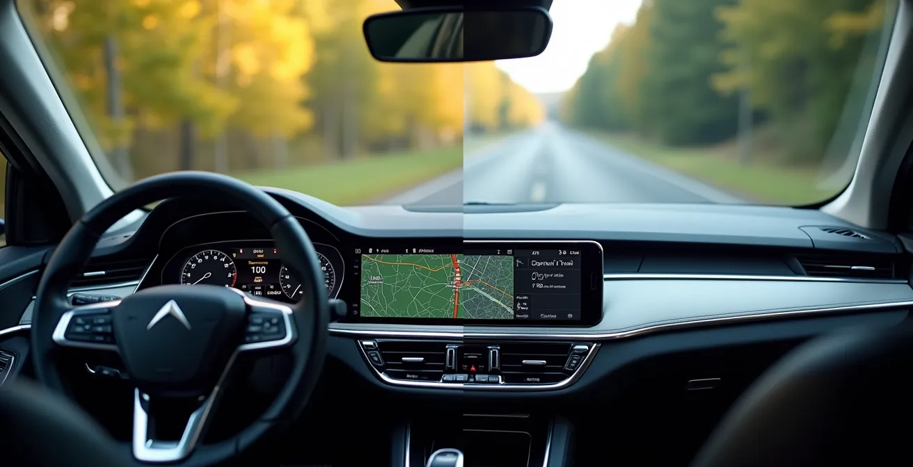 Intégration transparente d'un système GPS dans le tableau de bord d'une voiture haut de gamme