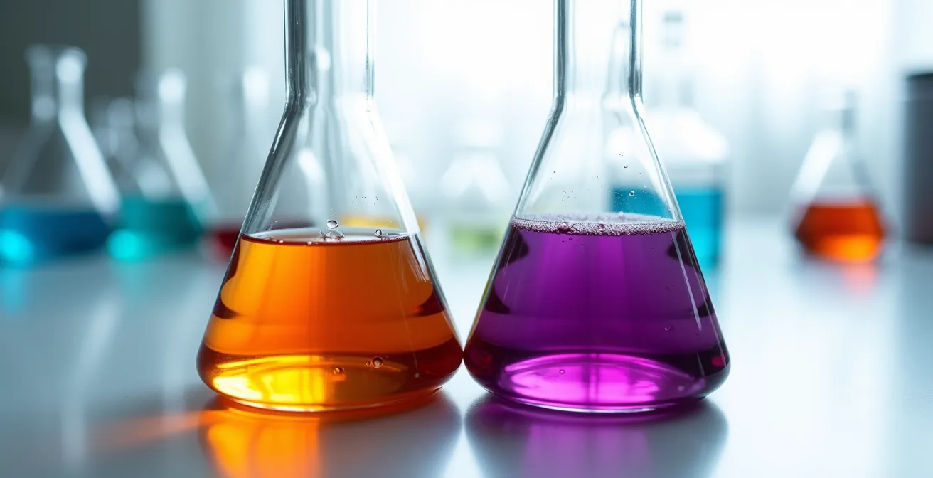 Réaction chimique entre différents types de liquides de frein montrant la formation de gel