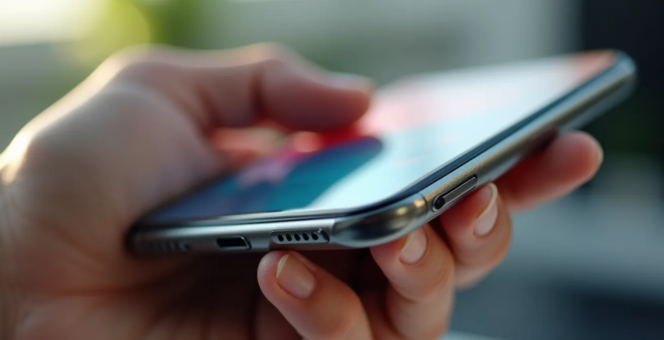 Main tenant un smartphone montrant les paramètres avancés Bluetooth avec options de développeur