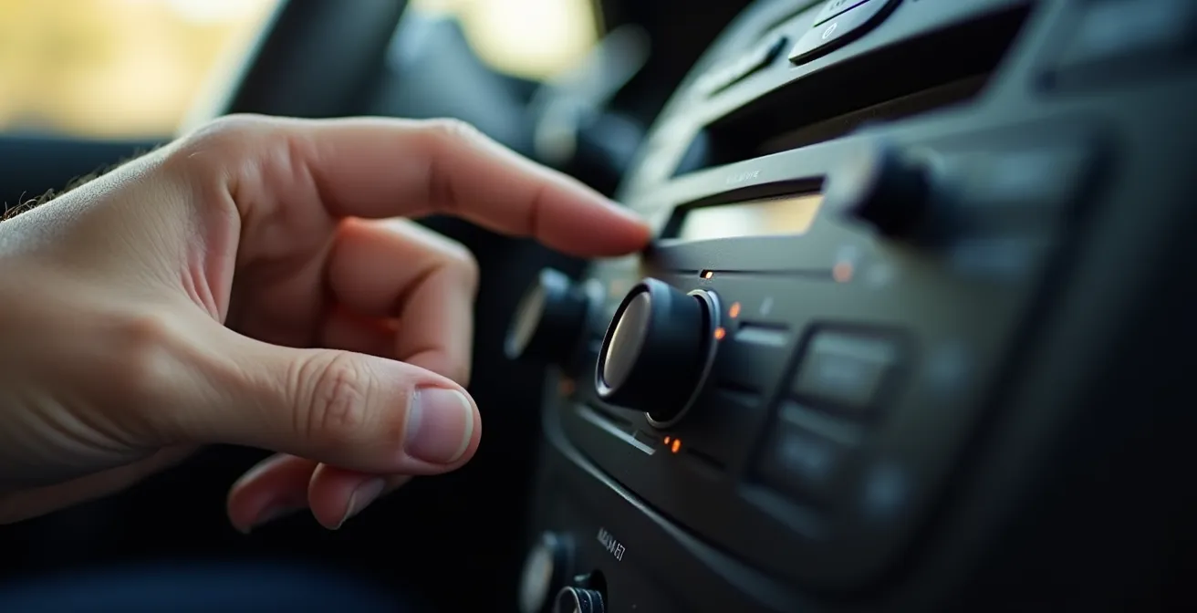 Main ajustant délicatement les réglages d'égalisation sur un autoradio moderne