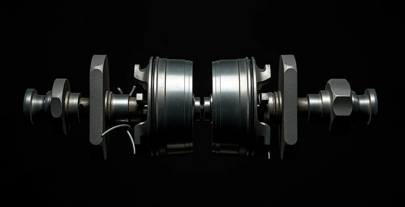 Vue en coupe d'un moteur montrant la position critique des pistons et soupapes