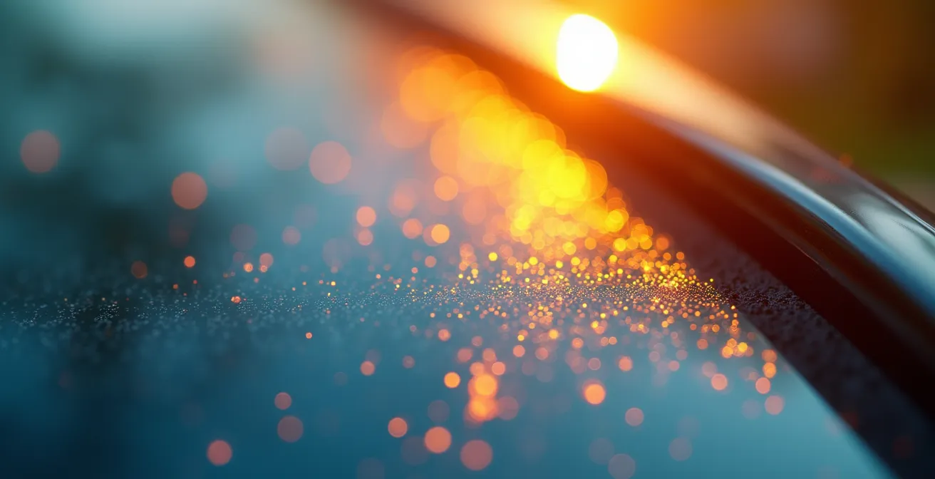 Démonstration de la technologie nano-céramique dans un film automobile avec effet de lumière infrarouge