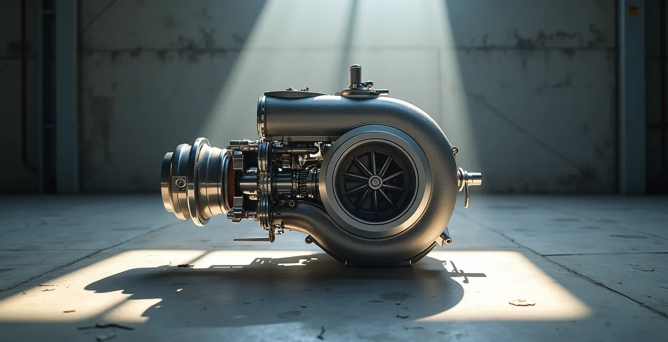 Vue en coupe d'un turbocompresseur montrant les zones de stress thermique extrême