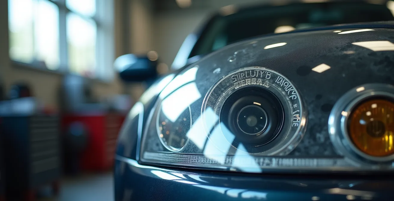 Gros plan sur le marquage d'homologation européen d'un phare automobile