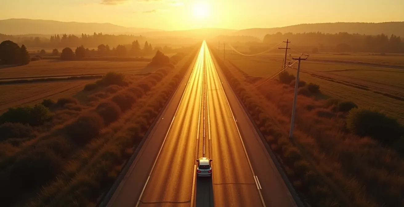 Vue aérienne d'une autoroute avec véhicule en circulation fluide