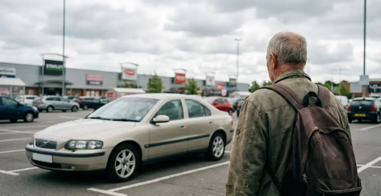 Voiture d'occasion sur un parking, situation typique avant rapatriement avec assurance temporaire